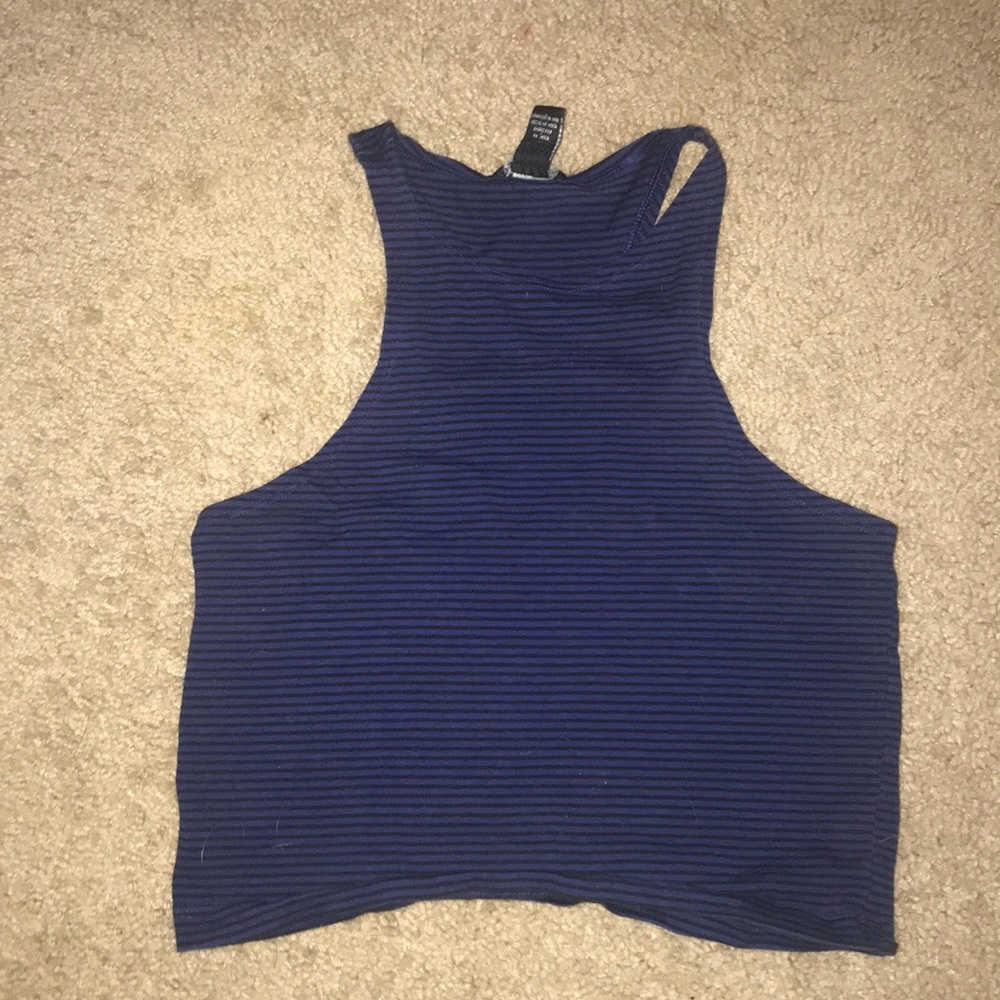 Navy/Black striped crop racerback